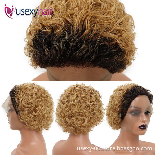 Cheap pixie short curly bob 99J burgundy raw indian virgin human wig 13x1 frontal curls short wigs pixie cut human hair wig